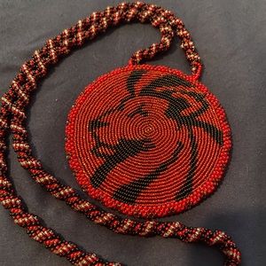 Lion Medallion native beaded necklace
